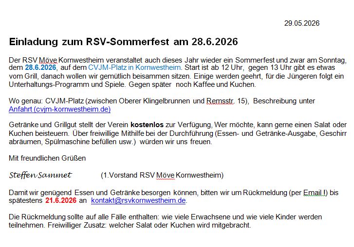 Einladung Sommerfest 26.08.2026